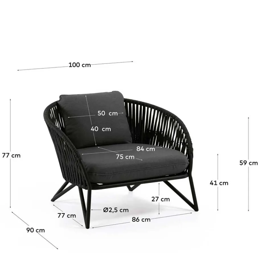 Clearance Wohnen Lounge Sessel aus Kordel Geflecht & Stahl - Magona