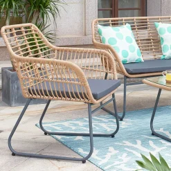 Sale Wohnen Lounge Sitzgruppe aus Geflecht in Beige - Renzo (vierteilig)