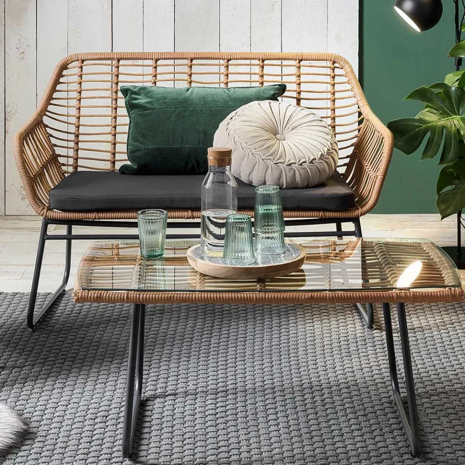 Sale Wohnen Lounge Sitzgruppe aus Geflecht in Beige - Renzo (vierteilig)