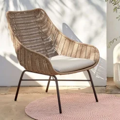 Wohnen Loungestuhl aus Kordelgeflecht in Beige - Abecra (2er Set)