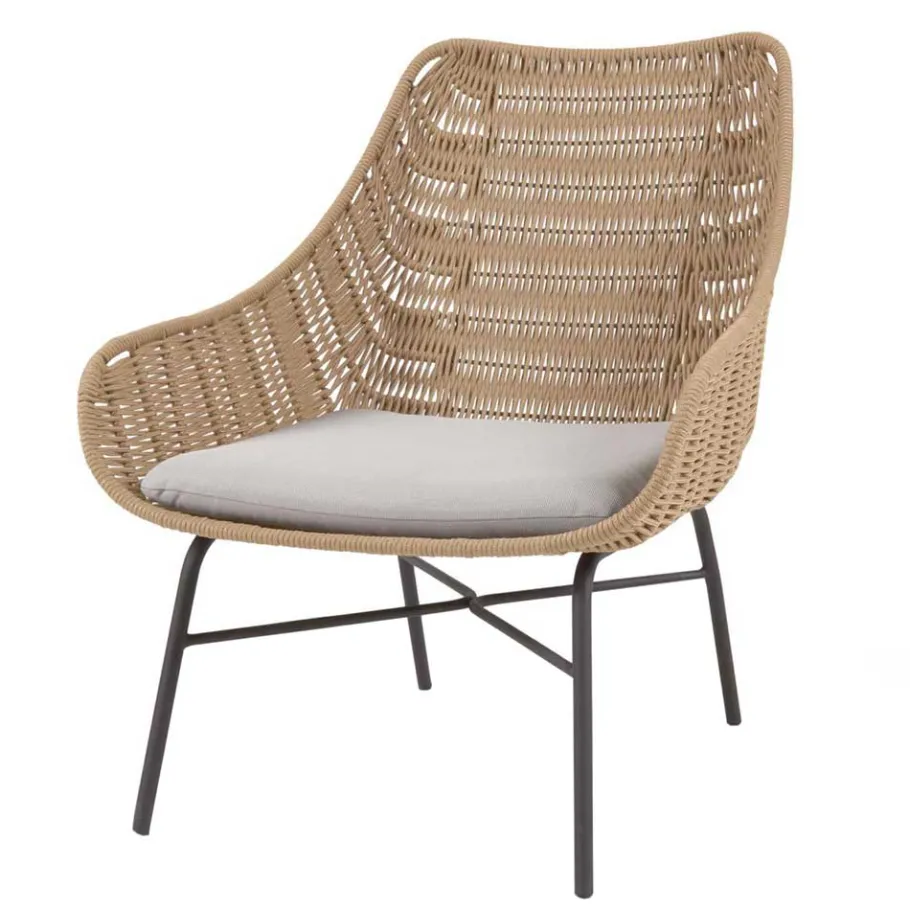 Wohnen Loungestuhl aus Kordelgeflecht in Beige - Abecra (2er Set)
