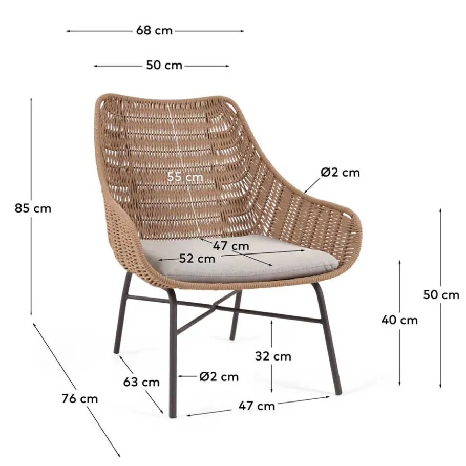 Wohnen Loungestuhl aus Kordelgeflecht in Beige - Abecra (2er Set)