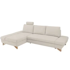New Wohnen L-Sofa mit Schlaffunktion in Creme & Buche - Baonga