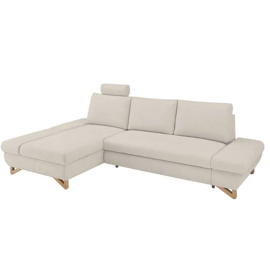 New Wohnen L-Sofa mit Schlaffunktion in Creme & Buche - Baonga