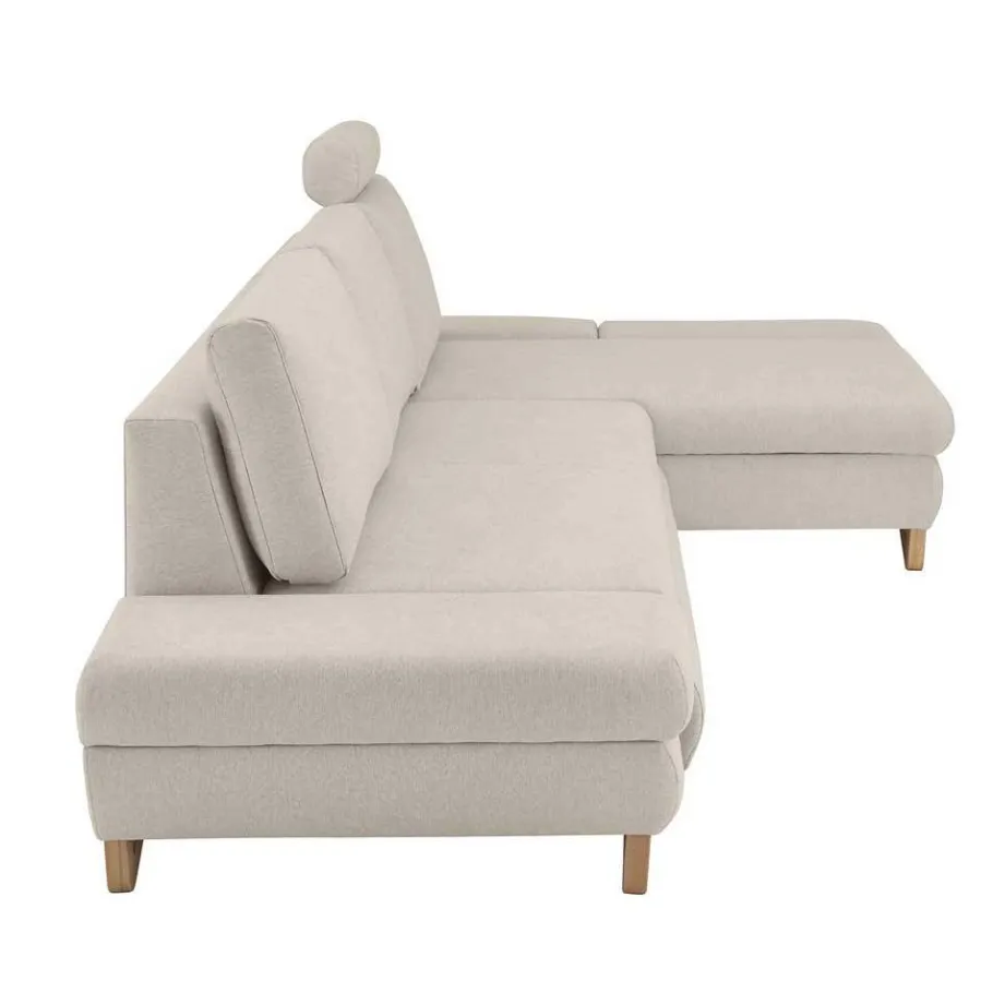 New Wohnen L-Sofa mit Schlaffunktion in Creme & Buche - Baonga