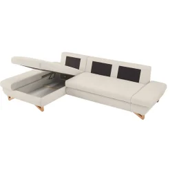 New Wohnen L-Sofa mit Schlaffunktion in Creme & Buche - Baonga