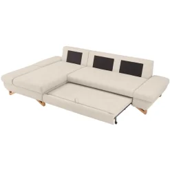 New Wohnen L-Sofa mit Schlaffunktion in Creme & Buche - Baonga