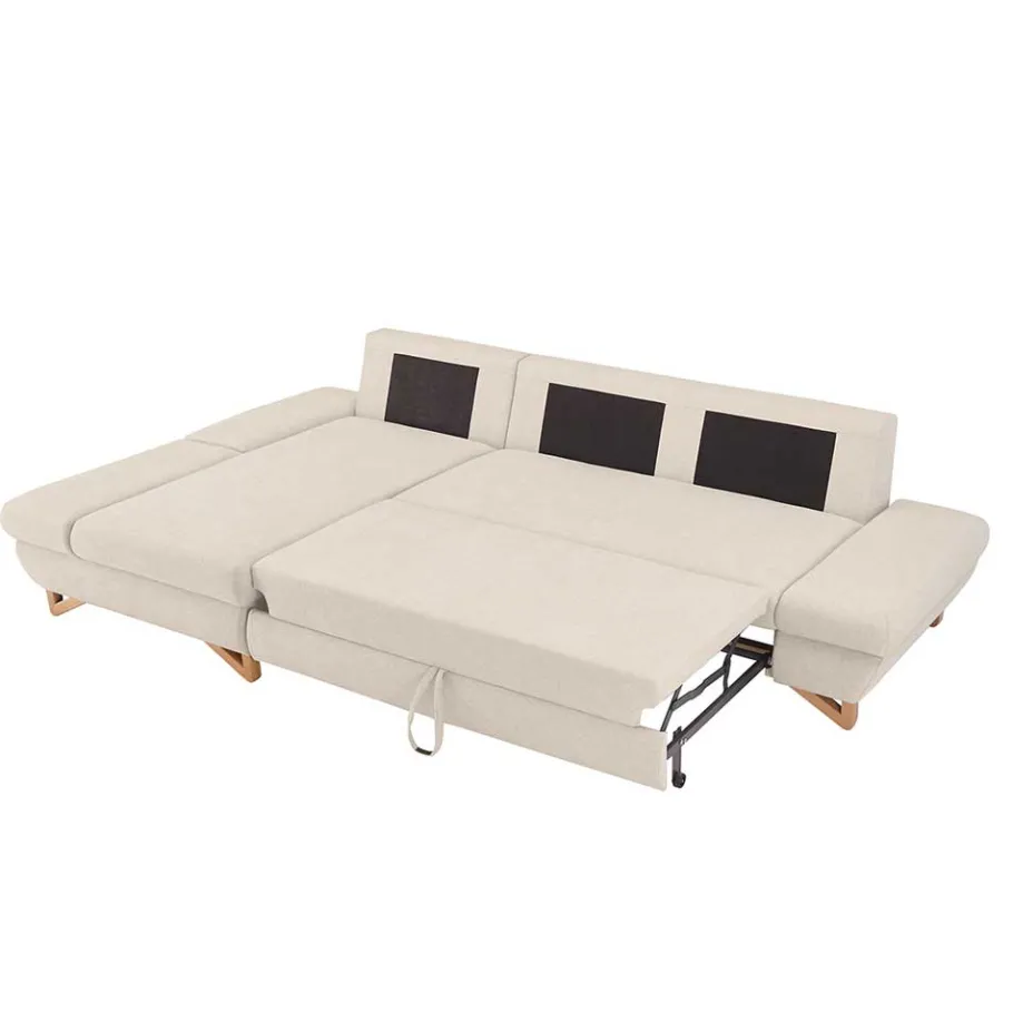 New Wohnen L-Sofa mit Schlaffunktion in Creme & Buche - Baonga