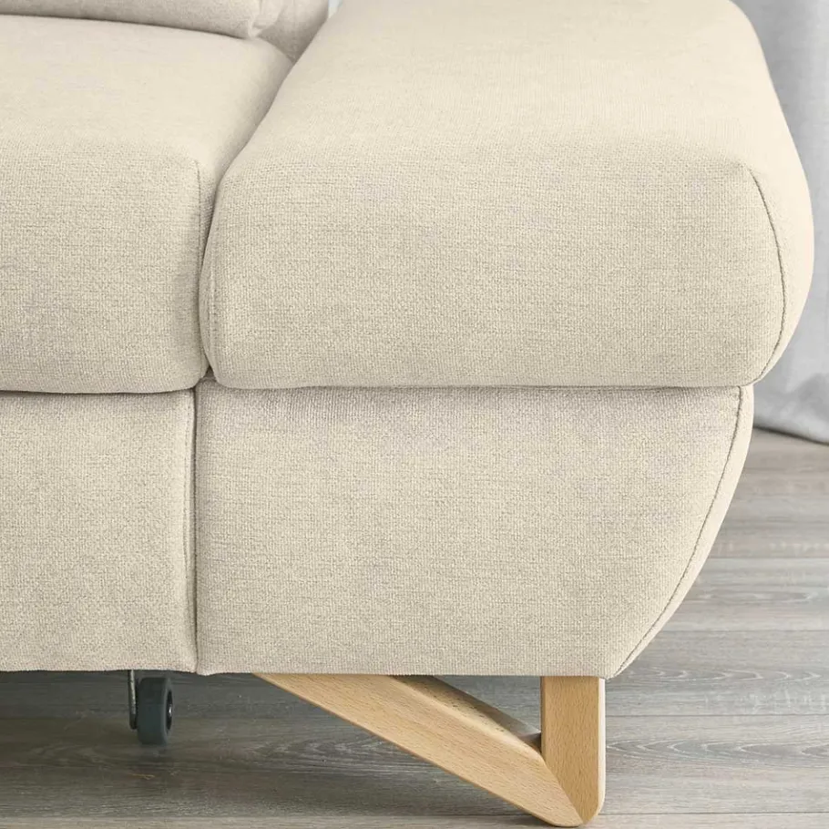 New Wohnen L-Sofa mit Schlaffunktion in Creme & Buche - Baonga