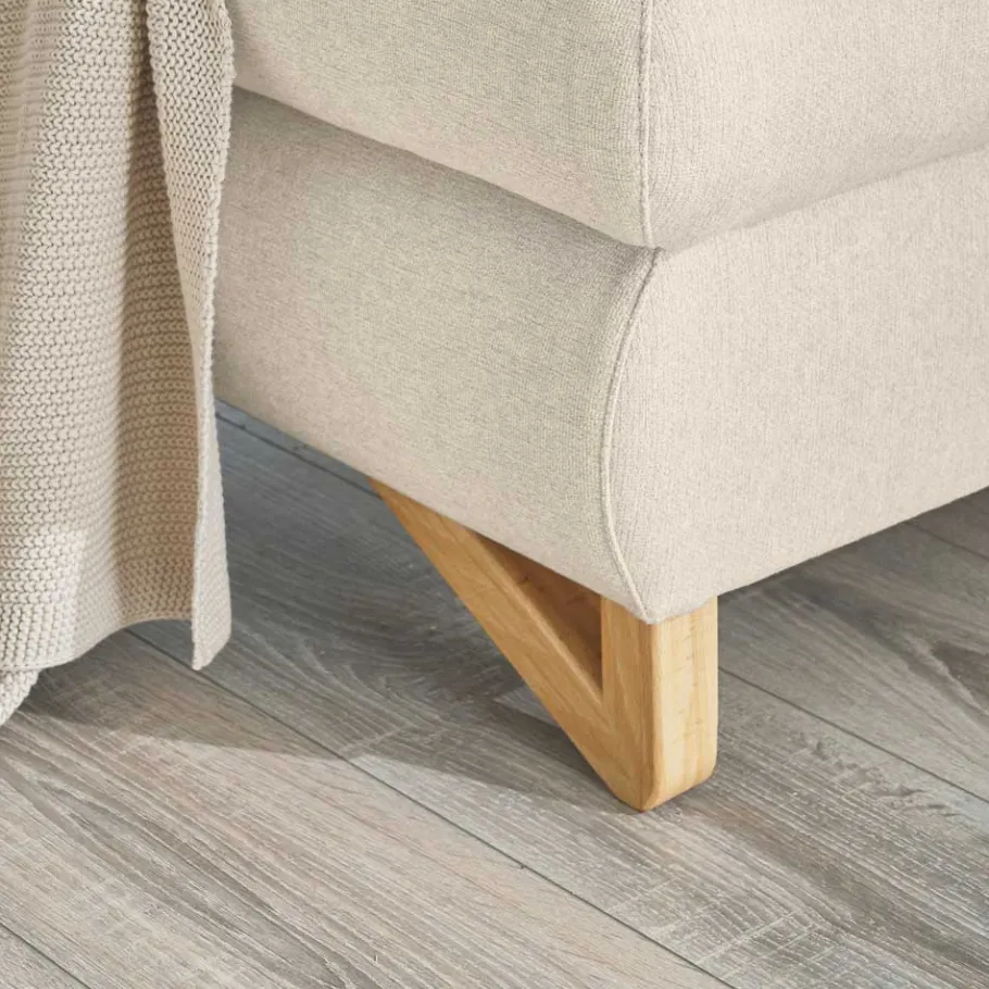 New Wohnen L-Sofa mit Schlaffunktion in Creme & Buche - Baonga