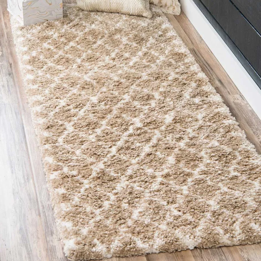 Discount Wohnen Läufer Teppich mit Kachelmuster und hohem Flor - Mocorapo