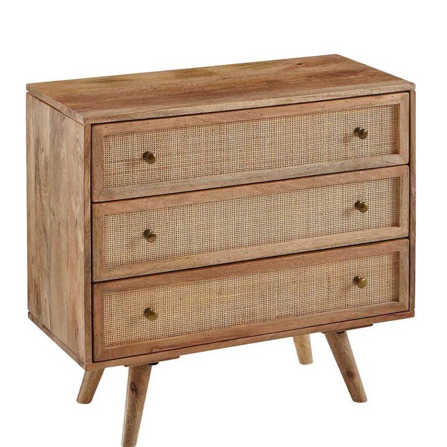 New Wohnen Mangoholz Kommode mit Rattan Geflecht Fronten - Kanados