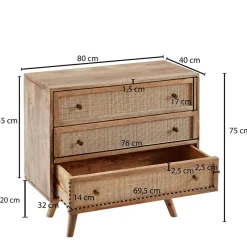 New Wohnen Mangoholz Kommode mit Rattan Geflecht Fronten - Kanados