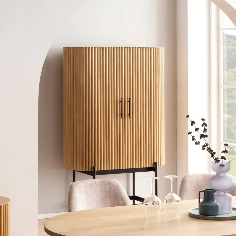 New Wohnen Mangoholz Schrank in Lamellenoptik - Dorian