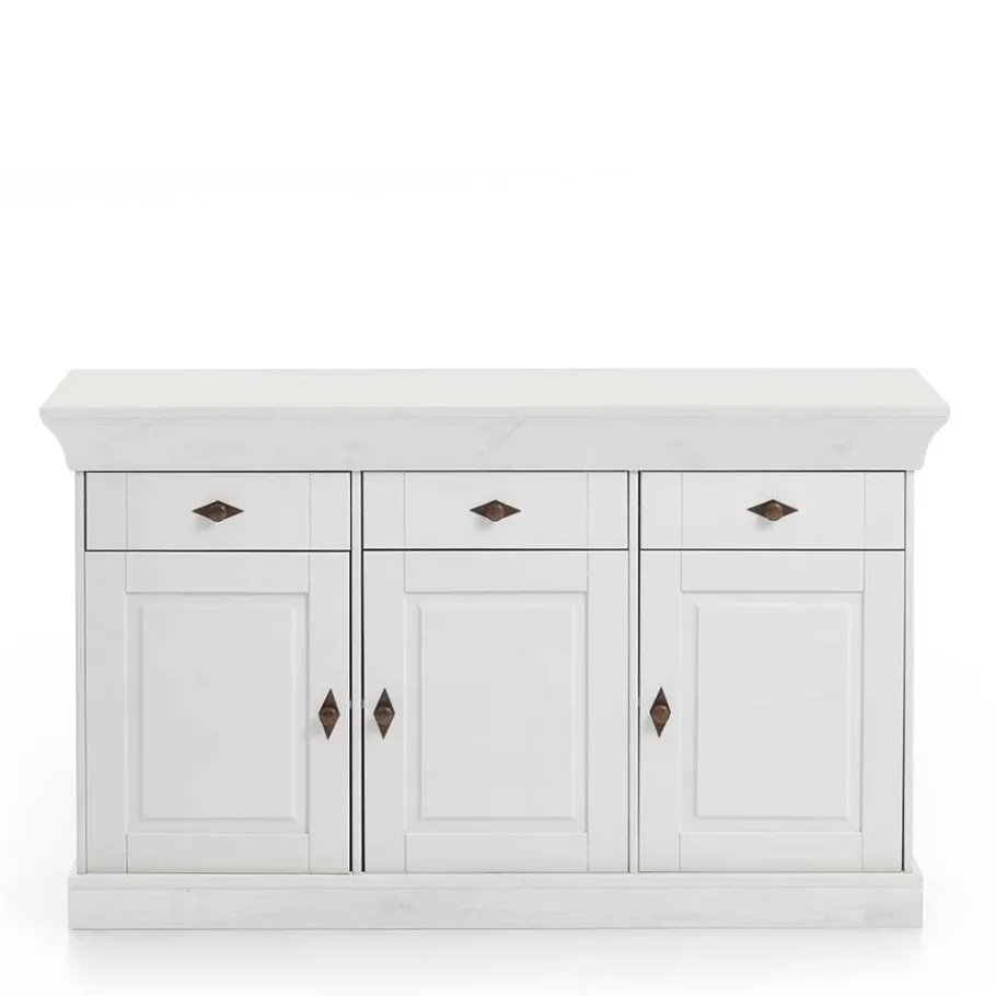 Outlet Wohnen Massives Kiefer Sideboard Satumare in Weiß