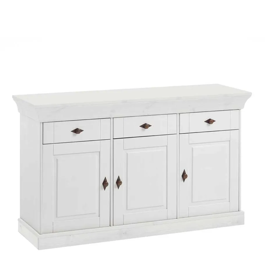 Outlet Wohnen Massives Kiefer Sideboard Satumare in Weiß