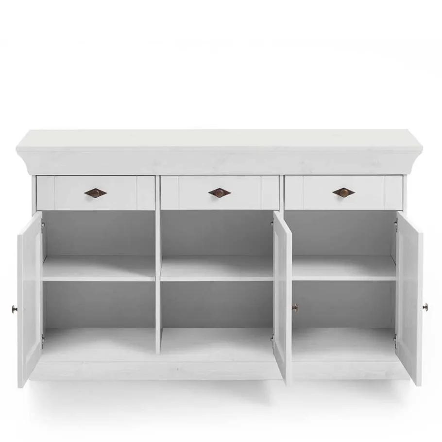 Outlet Wohnen Massives Kiefer Sideboard Satumare in Weiß