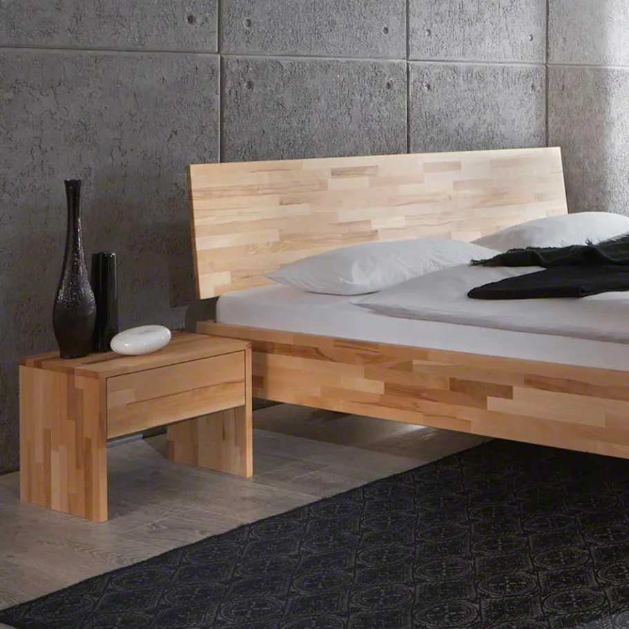 Discount Wohnen Massivholz Doppelbett Acientra aus Kernbuche geölt (dreiteilig)