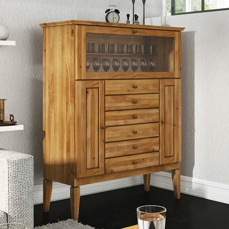 Sale Wohnen Massivholz Highboard Masdamos mit Glasklappe