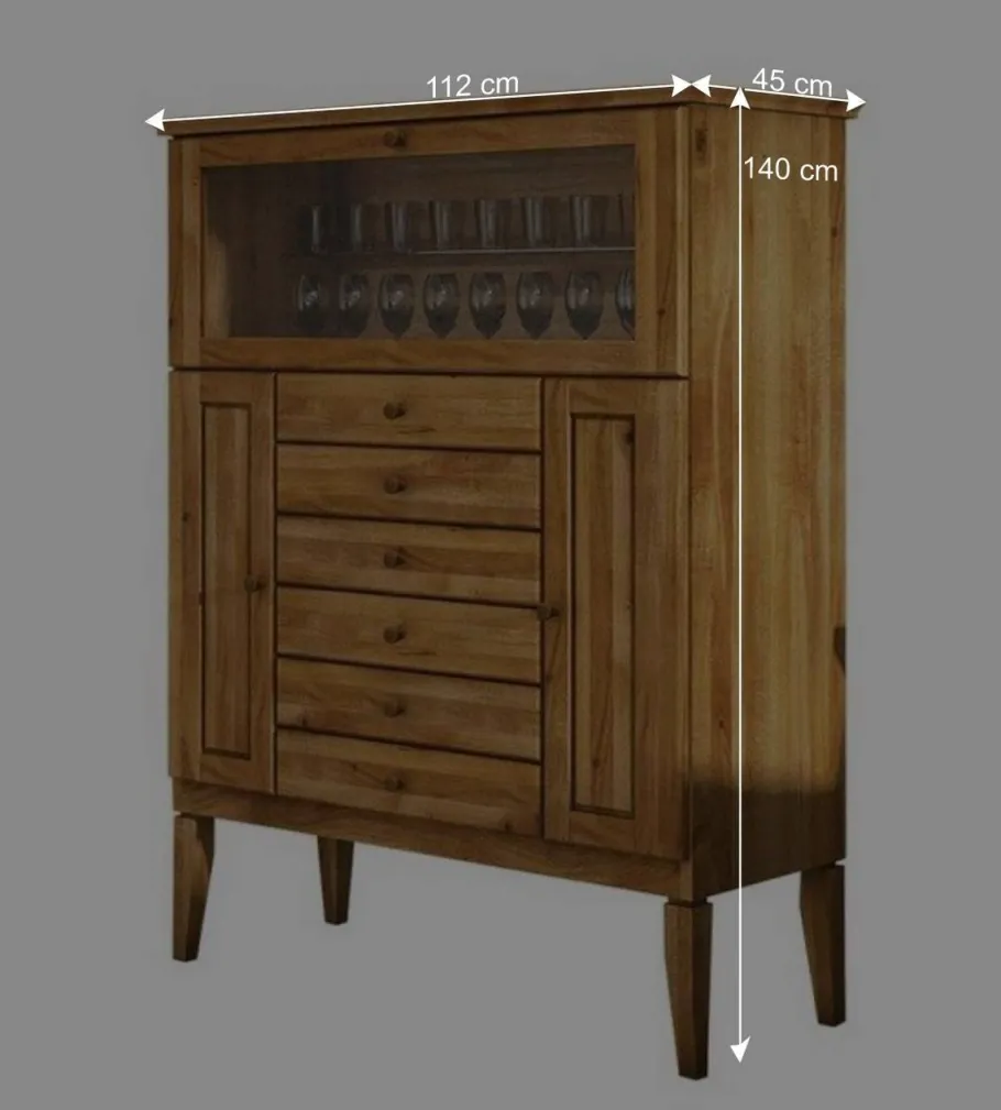 Sale Wohnen Massivholz Highboard Masdamos mit Glasklappe