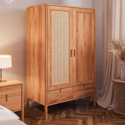 Hot Wohnen Massivholz Kleiderschrank mit 2 Türen & Schublade - Indrya
