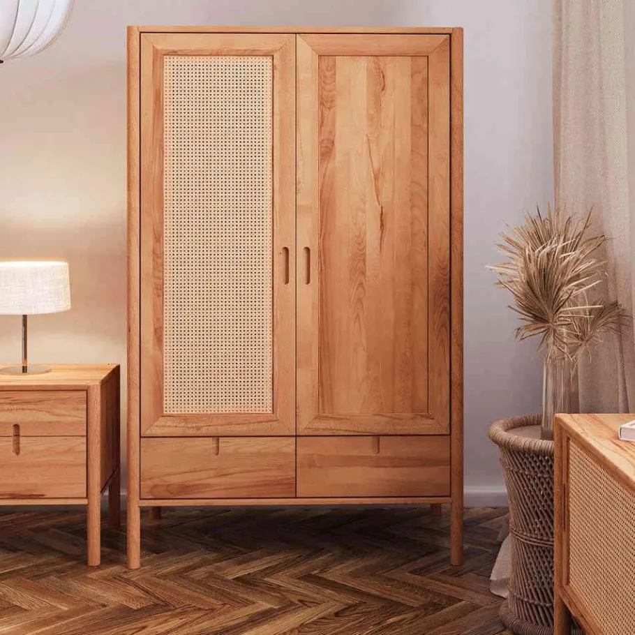 Hot Wohnen Massivholz Kleiderschrank mit 2 Türen & Schublade - Indrya