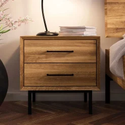 Outlet Wohnen Massivholz Nachtkommode mit zwei Schubladen - Kerfa