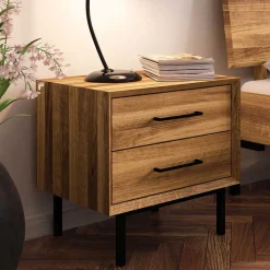Outlet Wohnen Massivholz Nachtkommode mit zwei Schubladen - Kerfa
