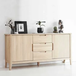 New Wohnen Massivholz Sideboard in Eiche Bianco - Vangus