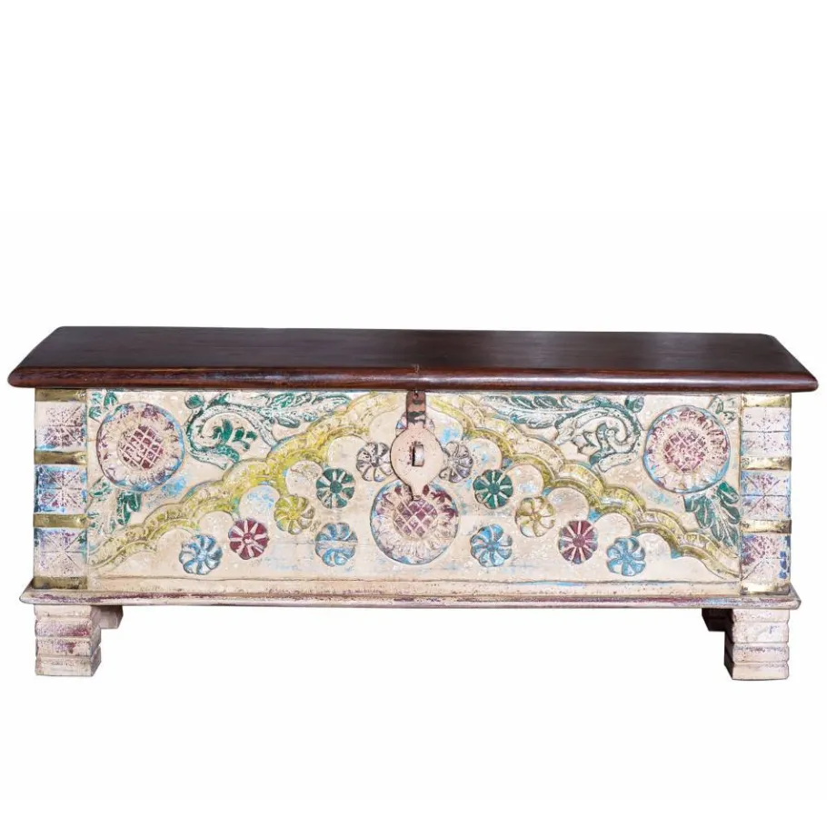 New Wohnen Massivholz Truhe im Boho Style - Akeno