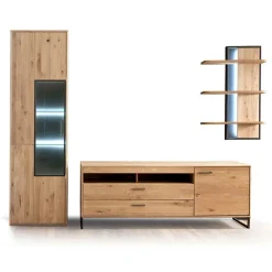Discount Wohnen Massivholz Wohnwand Möbel Set - Assela (dreiteilig)