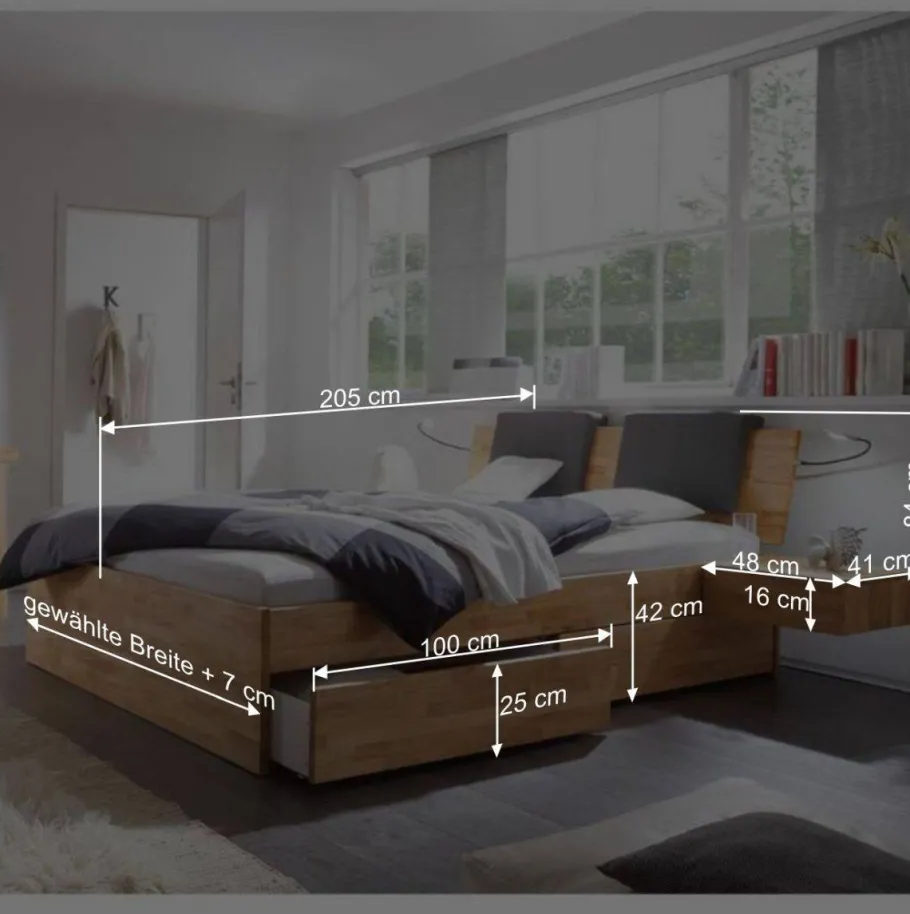 Discount Wohnen Massivholz-Doppelbett Brodivana mit Bettschubladen