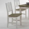 Outlet Wohnen Massivholzstuhl Zamaiko in Weiß Grau (2er Set)