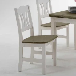 Outlet Wohnen Massivholzstuhl Zamaiko in Weiß Grau (2er Set)