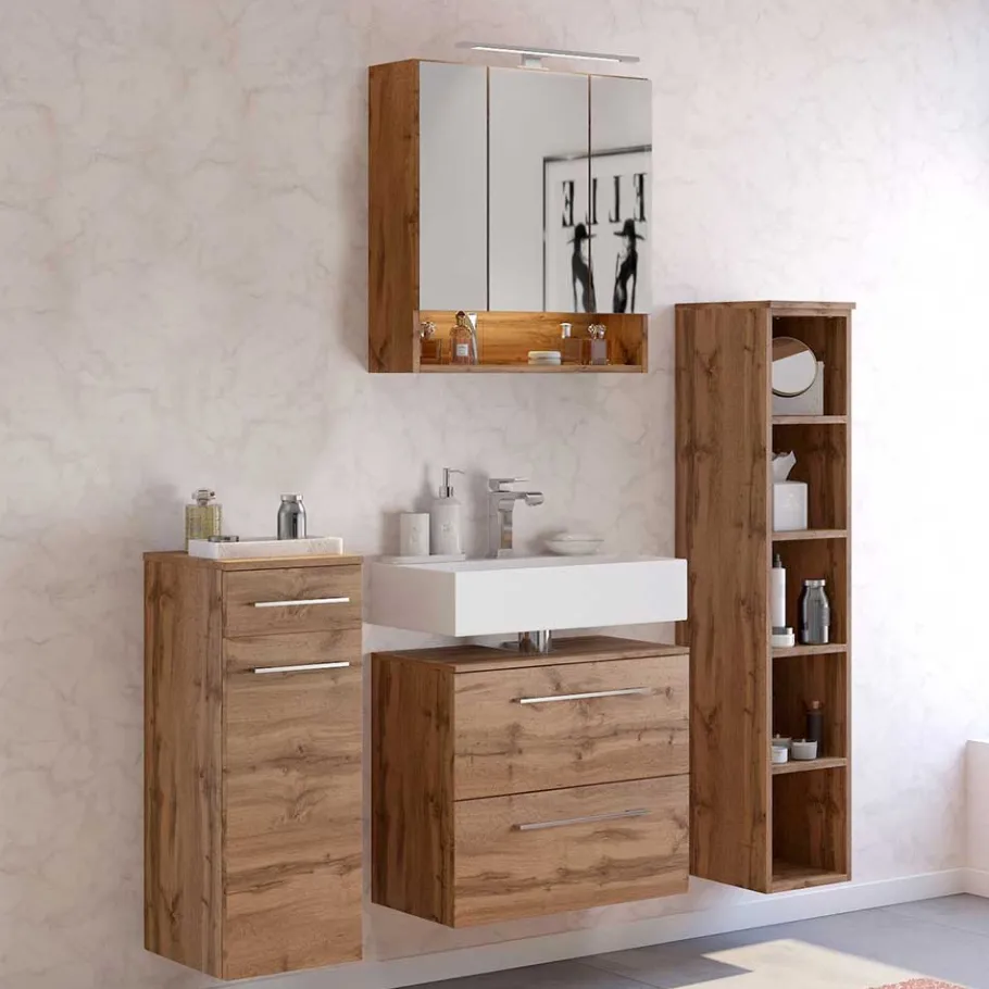 New Wohnen Möbel fürs Badezimmer in Wildeiche - Lemnas (vierteilig)