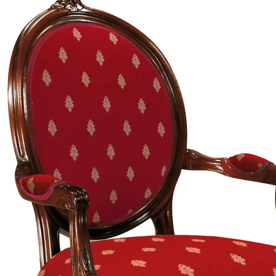 Clearance Wohnen Medaillonstuhl mit Armlehnen in Nussbaum & Rot - Adagiona