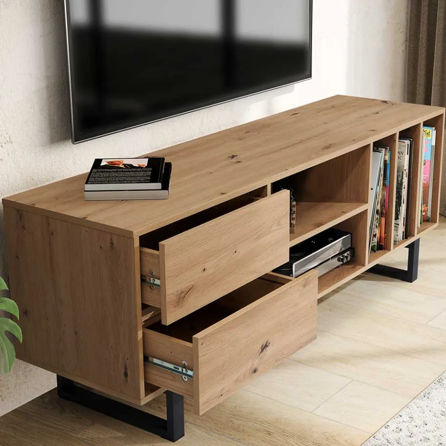 Outlet Wohnen Medien Element in Wildeiche Holzoptik - Priazena