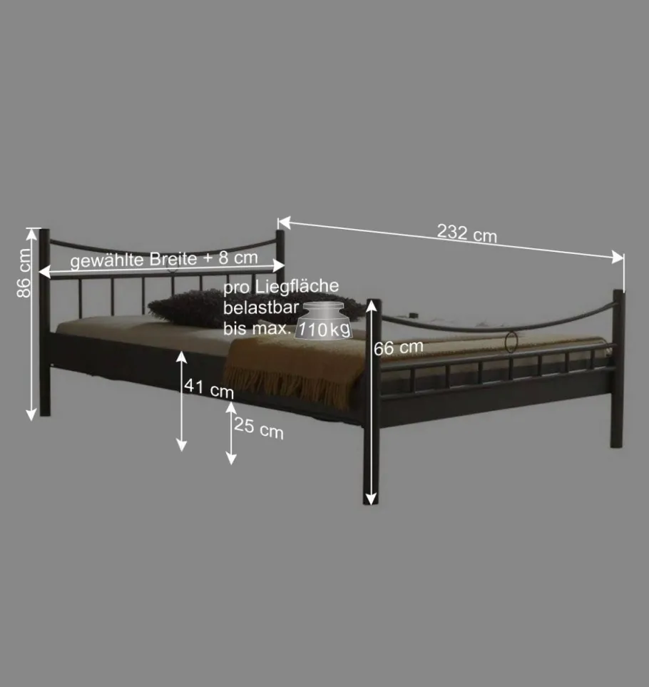 Discount Wohnen Metall Bett Rosanna in Dunkelgrau
