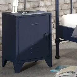 Wohnen Metall Nachtschrank in Blau - 1-türig - Nostalgic