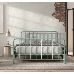 Online Wohnen Metallbett mit Kopf- und Fußteil in Graugrün - Lisdonna