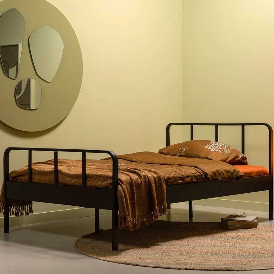 New Wohnen Metallbett mit Kopf- und Fußteil in Schwarz - Shinano