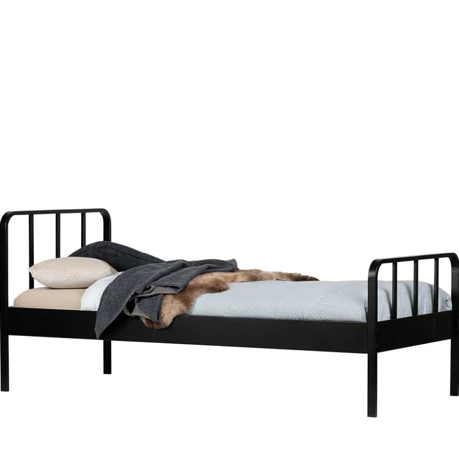 New Wohnen Metallbett mit Kopf- und Fußteil in Schwarz - Shinano