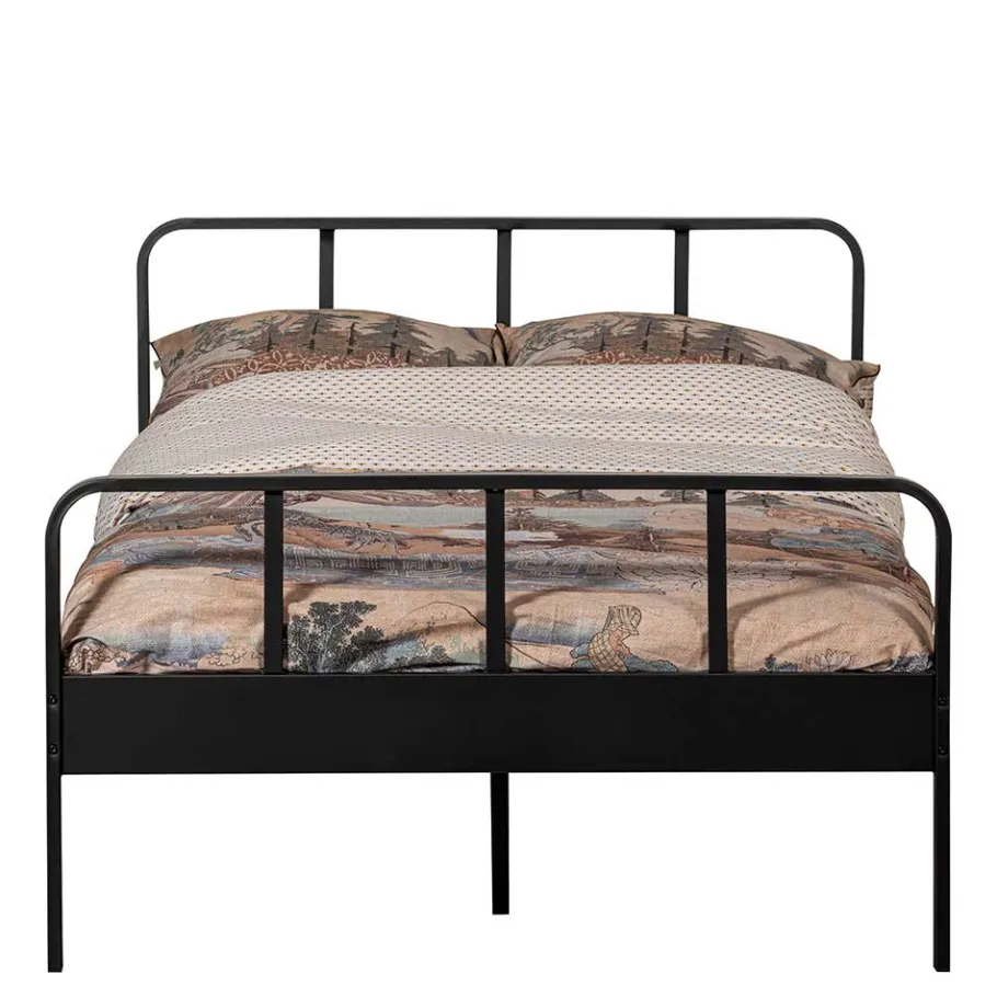 New Wohnen Metallbett mit Kopf- und Fußteil in Schwarz - Shinano