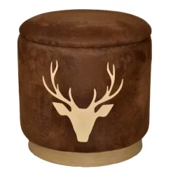 Discount Wohnen Microfaser Hocker in Braun mit Hirsch Kopf - Arnhild