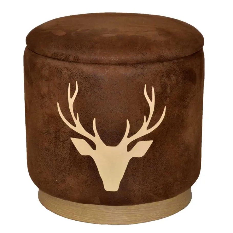 Discount Wohnen Microfaser Hocker in Braun mit Hirsch Kopf - Arnhild
