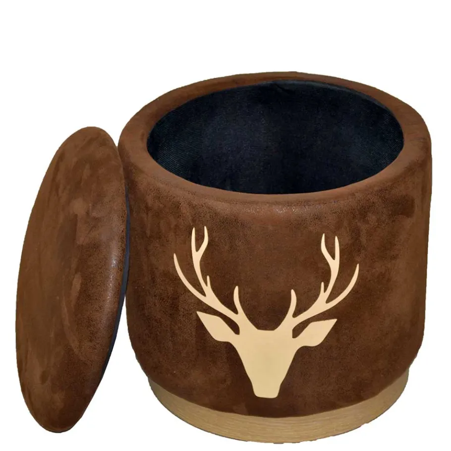 Discount Wohnen Microfaser Hocker in Braun mit Hirsch Kopf - Arnhild