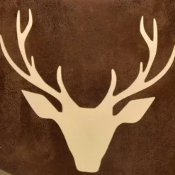 Discount Wohnen Microfaser Hocker in Braun mit Hirsch Kopf - Arnhild
