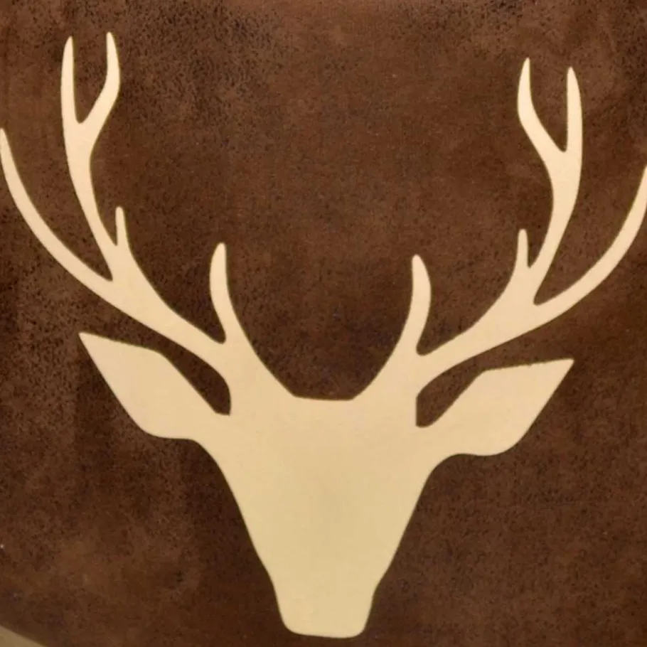 Discount Wohnen Microfaser Hocker in Braun mit Hirsch Kopf - Arnhild