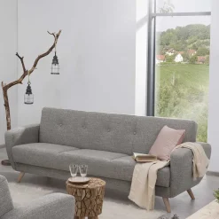Clearance Wohnen Microfaser Schlafcouch in Grau und Buche - Durencas