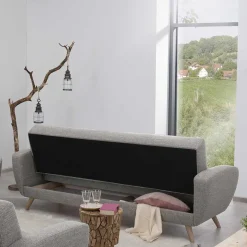 Clearance Wohnen Microfaser Schlafcouch in Grau und Buche - Durencas